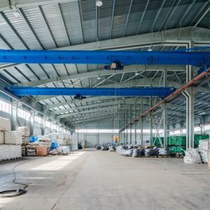 Interior of new large and modern warehouse space with nobody around
